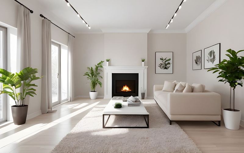 Интерьер гостиной с камином